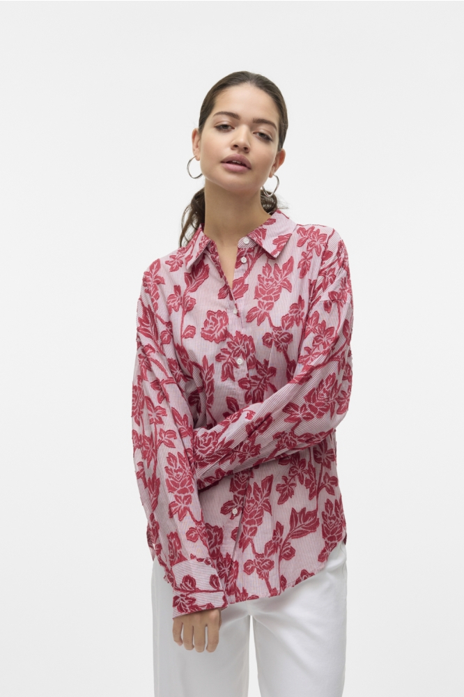 VMFRANKIE LS SHIRT WVN 10329446 Karanda Red/White stripes